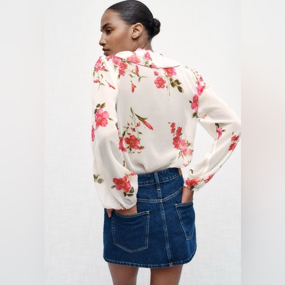 ZARA FLORAL PRINT RUFFLED SHIRT  SIZE  M - Picture 3 of 7